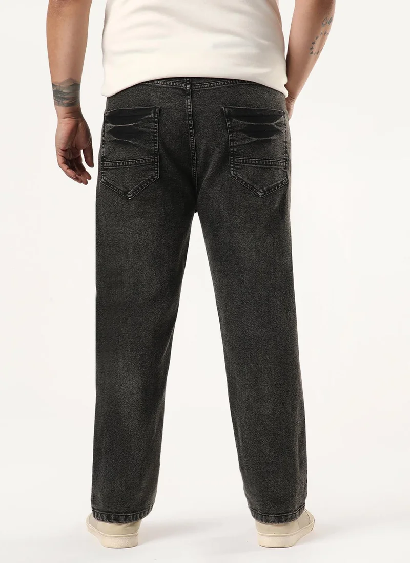 Urbano Fashion  Urbano Plus Men's Black Regular Fit Heavy Washed Denim Jeans Stretchable for Men | Best Price UAE